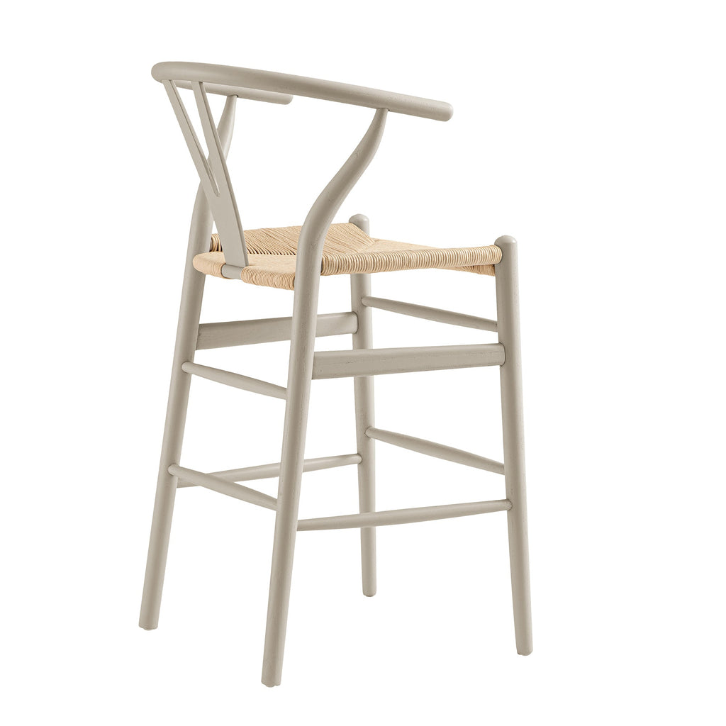 Hansel Wooden Natural Weave Counter Stool, Light Taupe Colour Frame — view 6
