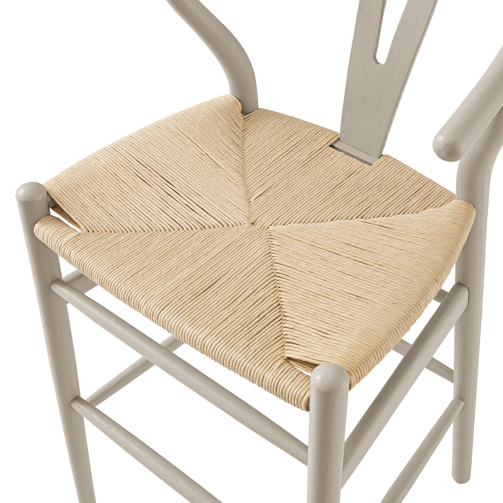 Hansel Wooden Natural Weave Counter Stool, Light Taupe Colour Frame — view 10