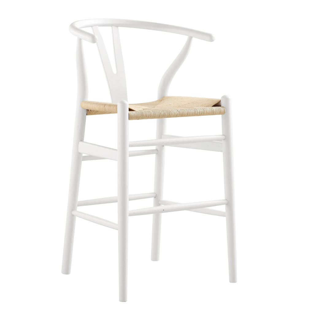 Hansel Wooden Natural Weave Counter Stool, White Frame — view 5