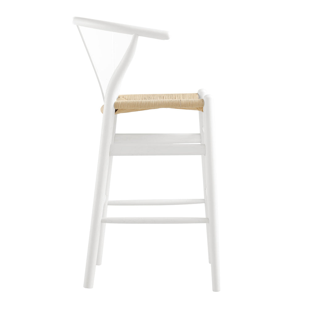 Hansel Wooden Natural Weave Counter Stool, White Frame — view 8