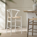 Hansel Wooden Natural Weave Counter Stool, White Frame — bar stool from 2nd Time Around