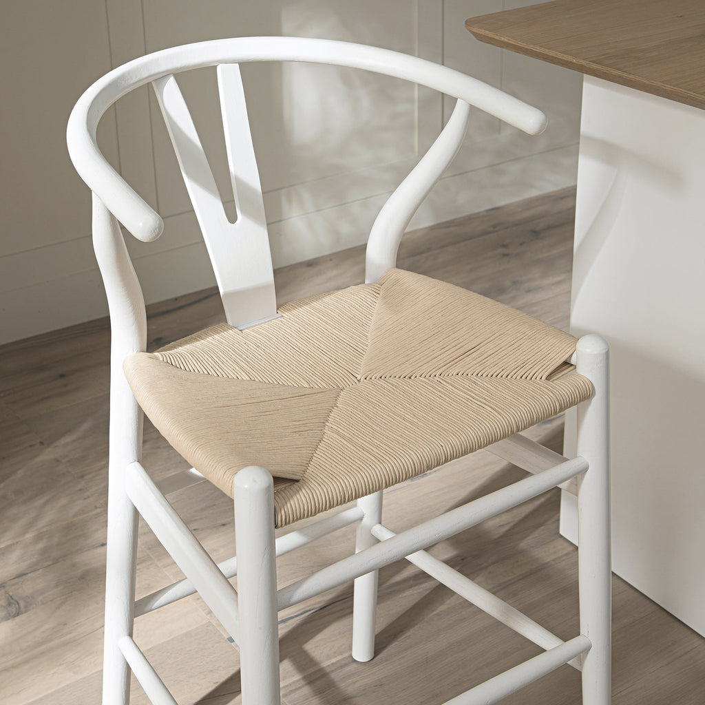 Hansel Wooden Natural Weave Counter Stool, White Frame — view 3