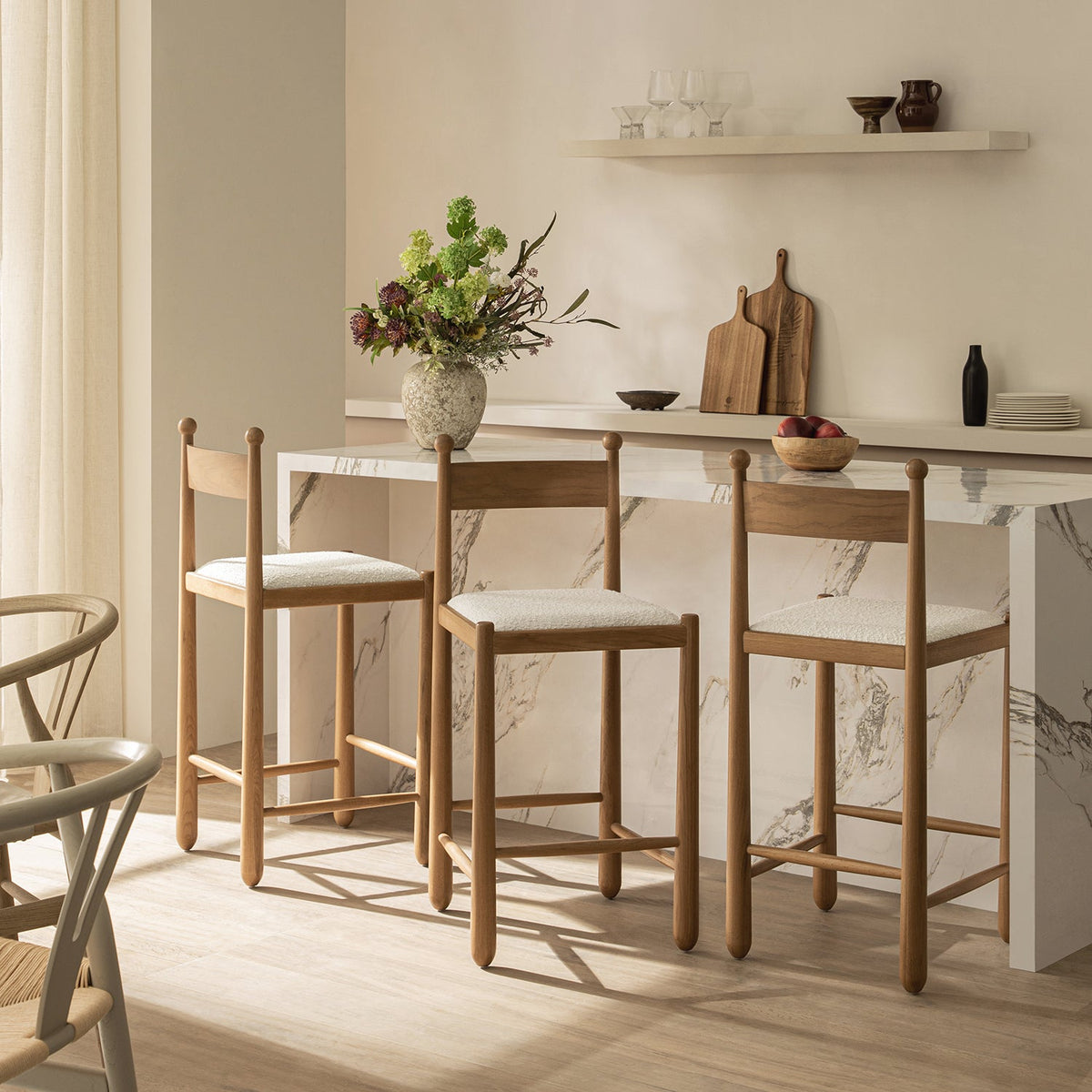 Tama Counter Stool, Ecru Boucle | Natural Oak Frame — bar stool from 2nd Time Around