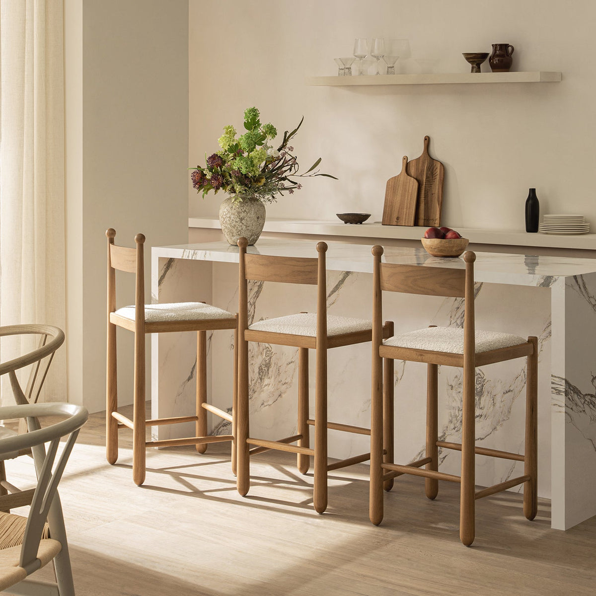 Tama Counter Stool, Ecru Boucle | Natural Oak Frame — view 2