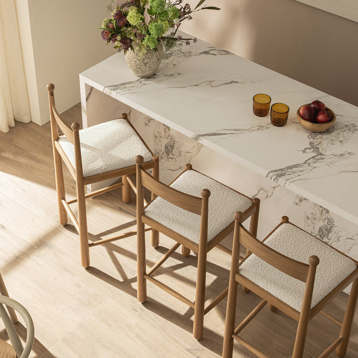 Tama Counter Stool, Ecru Boucle | Natural Oak Frame — view 3