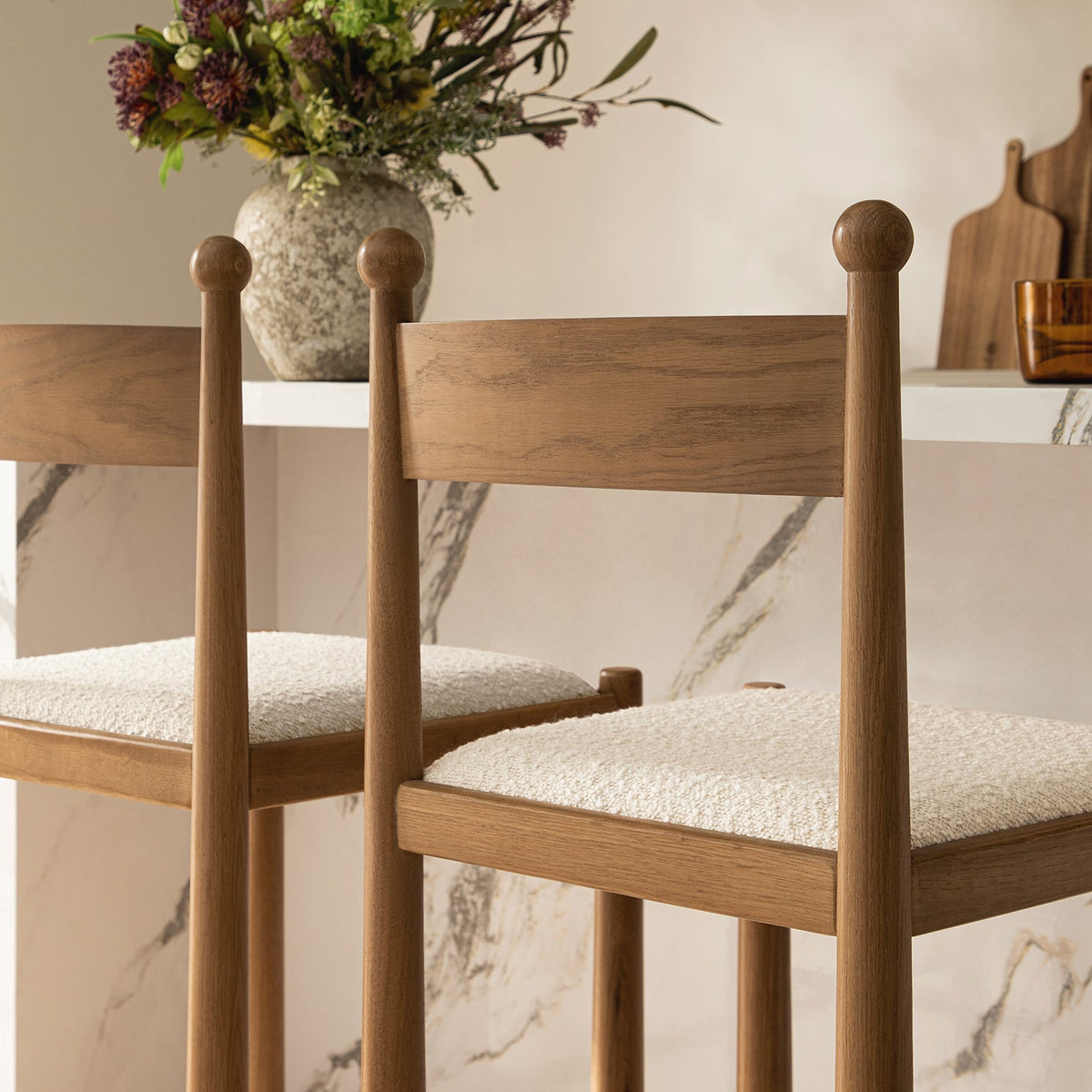 Tama Counter Stool, Ecru Boucle | Natural Oak Frame — view 5