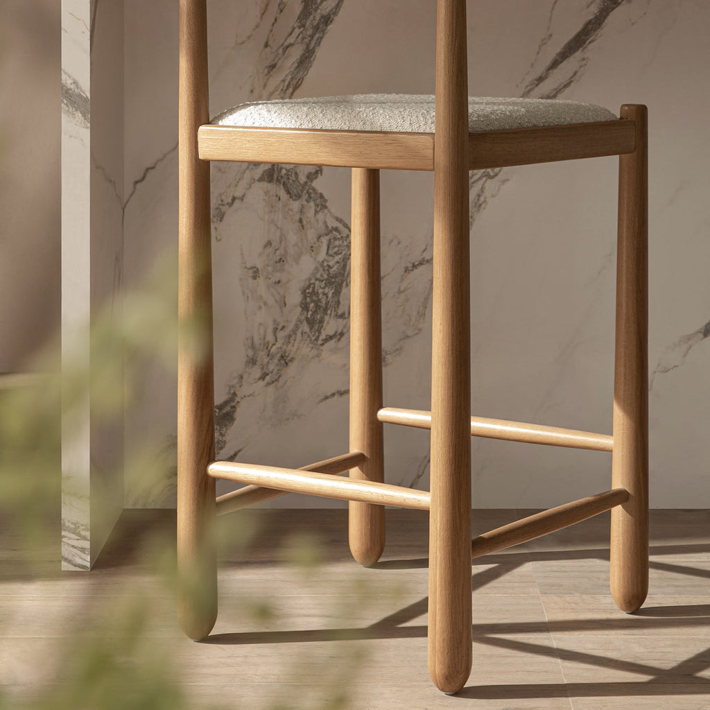 Tama Counter Stool, Ecru Boucle | Natural Oak Frame — view 6