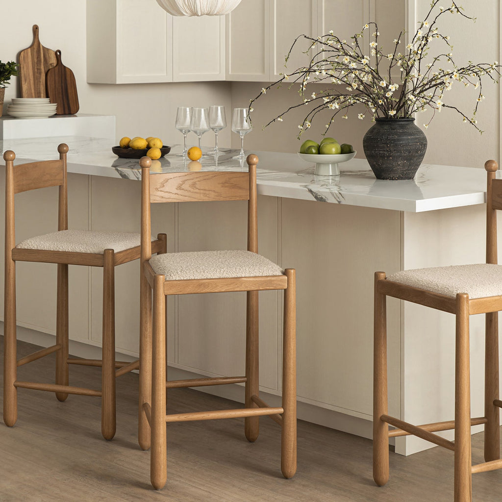 Tama Counter Stool, Light Taupe Boucle | Natural Oak Frame — bar stool from 2nd Time Around