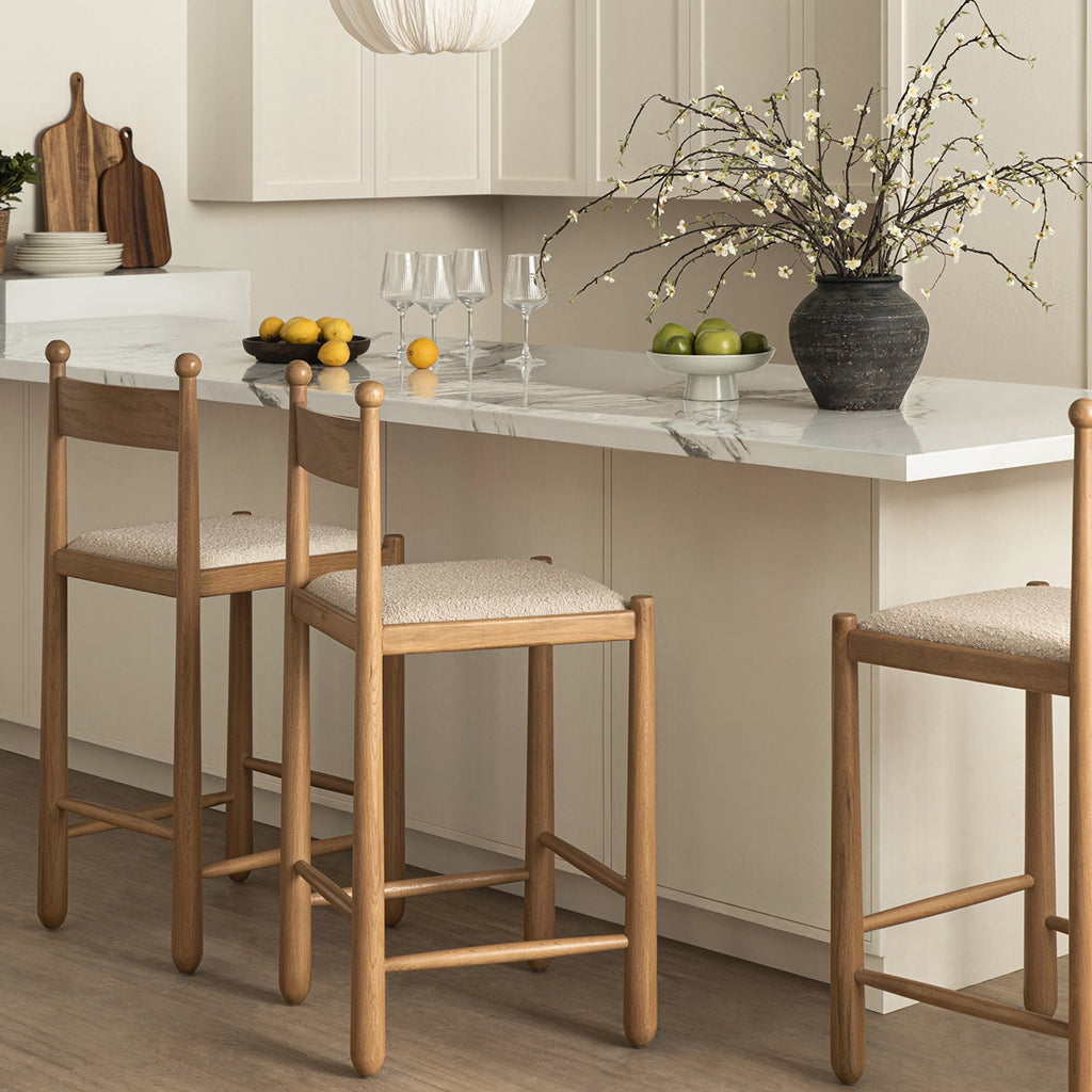 Tama Counter Stool, Light Taupe Boucle | Natural Oak Frame — view 2