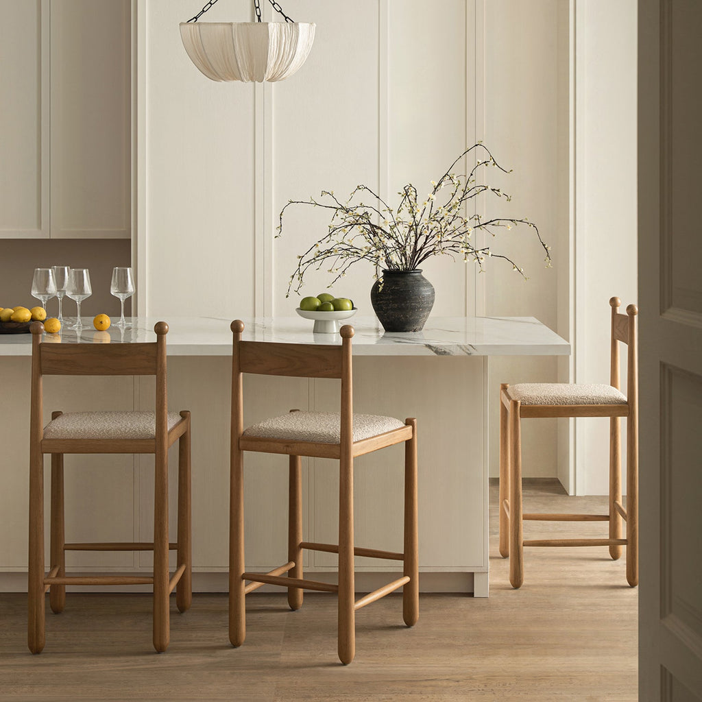 Tama Counter Stool, Light Taupe Boucle | Natural Oak Frame — view 3