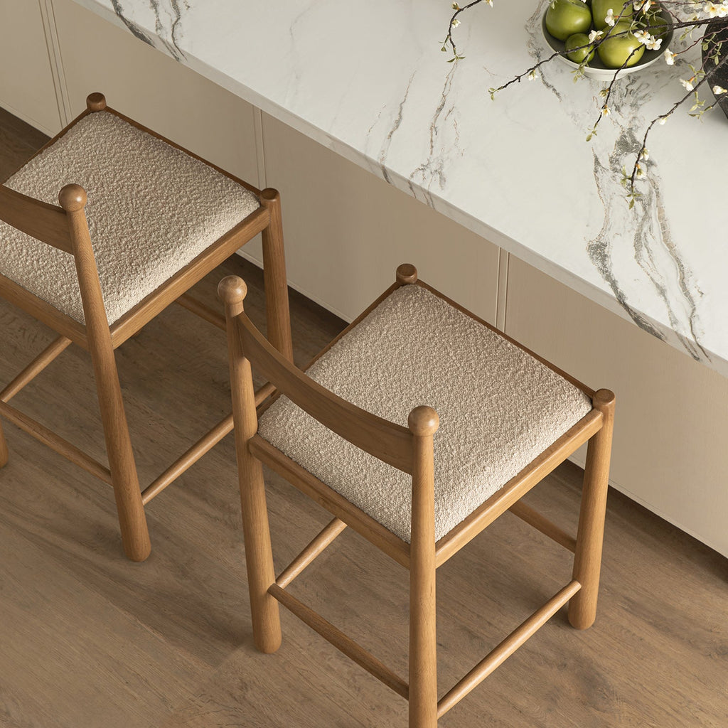 Tama Counter Stool, Light Taupe Boucle | Natural Oak Frame — view 4