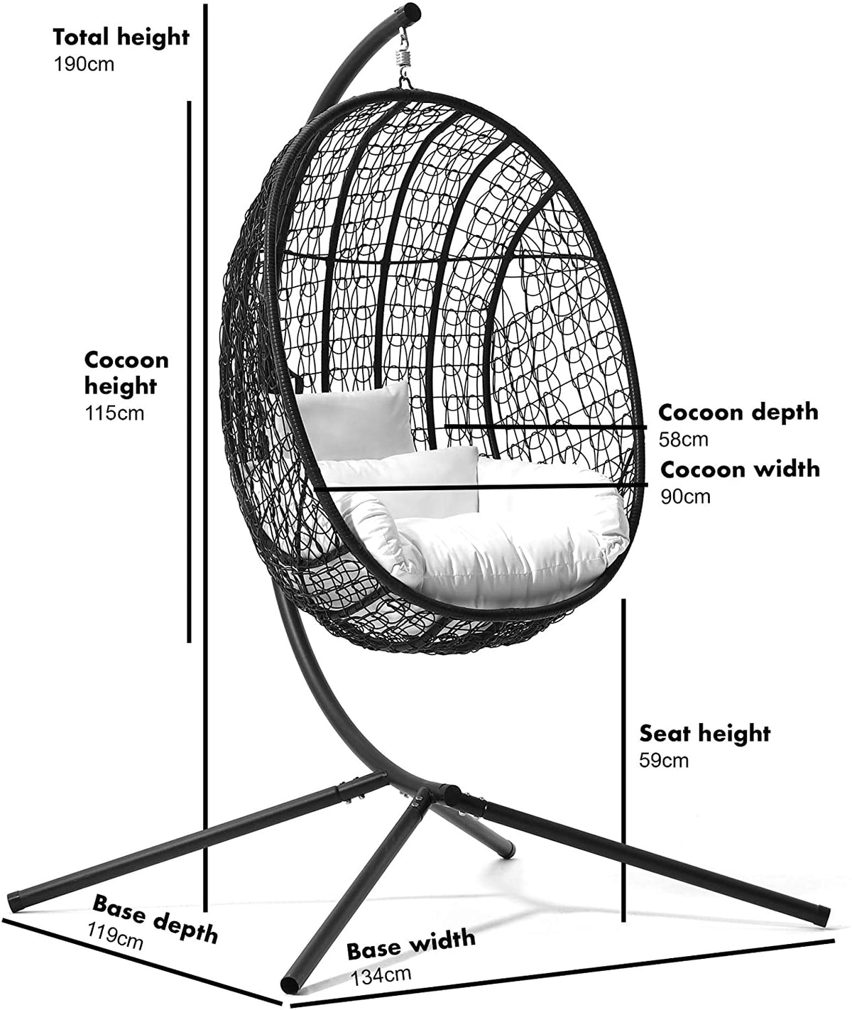 Azura Black Patio Hanging Egg Chair — view 7