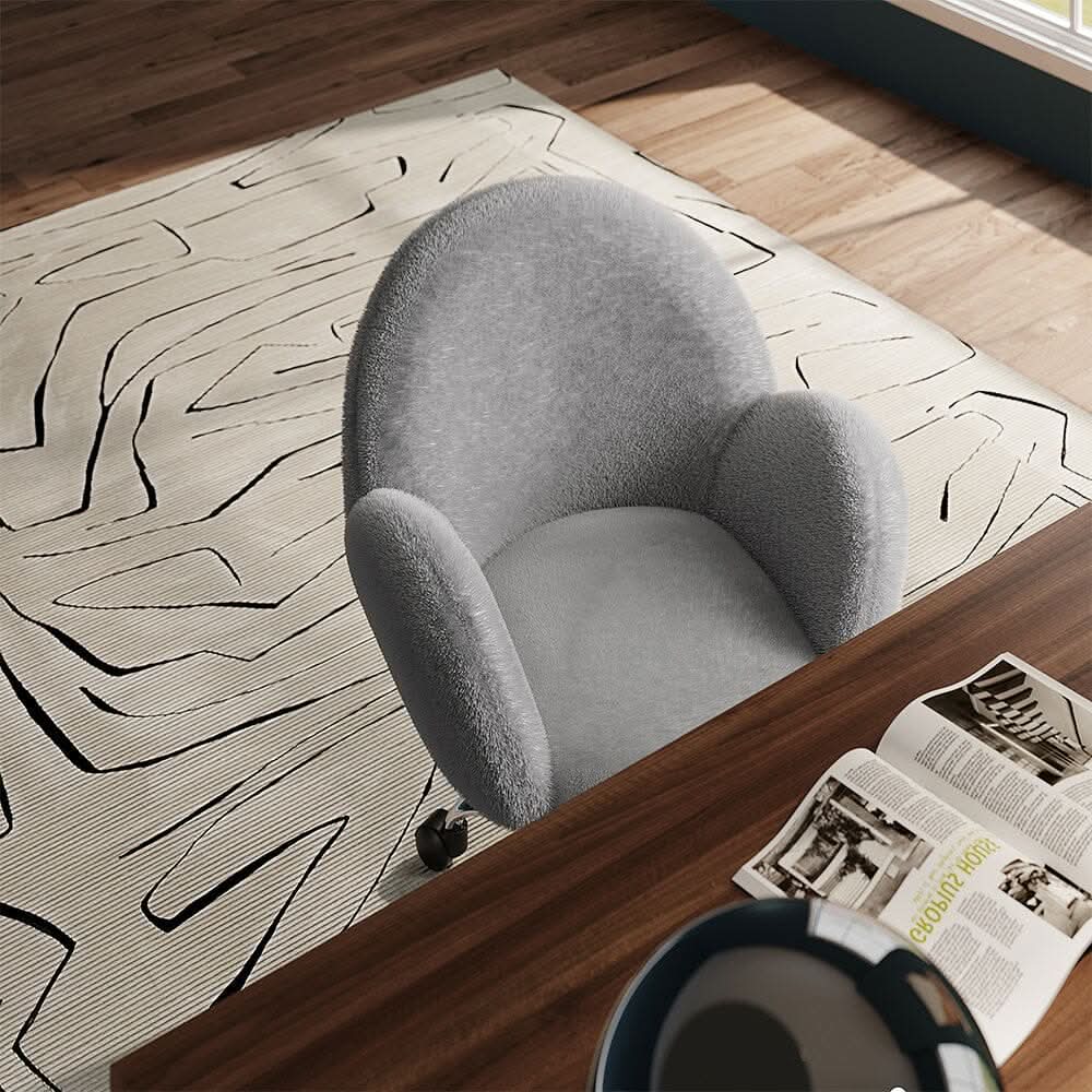 Grey Plush Adjustable Office Chair with Armrests and Rolling Wheels — view 3