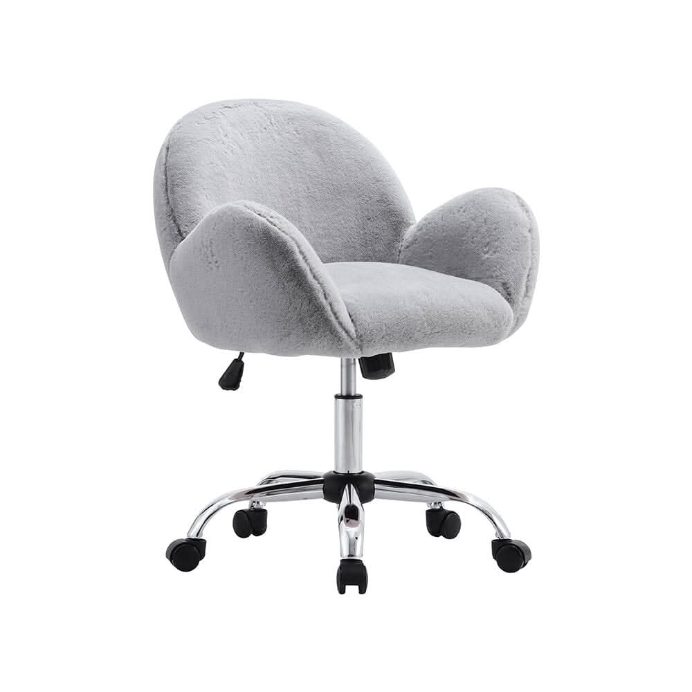 Grey Plush Adjustable Office Chair with Armrests and Rolling Wheels — view 5