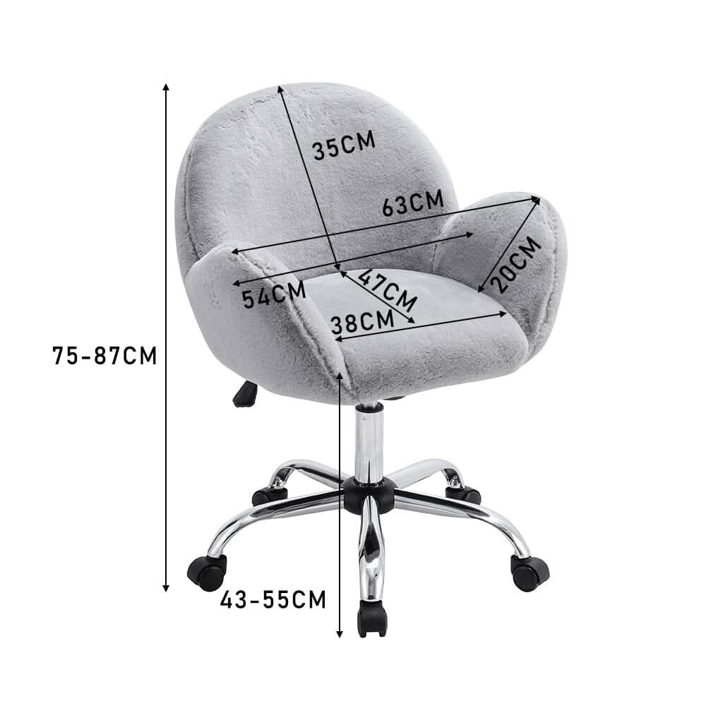 Grey Plush Adjustable Office Chair with Armrests and Rolling Wheels — view 6