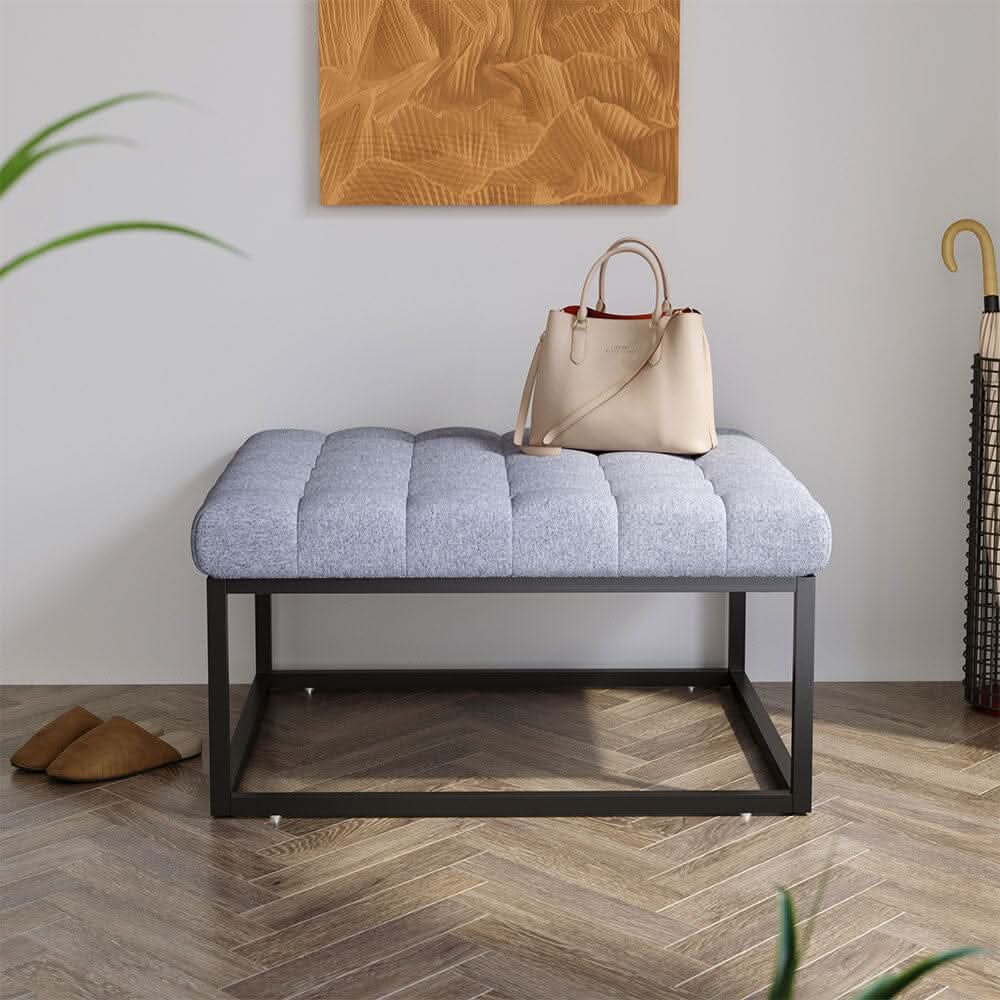 84cm W Square Linen Footstool with Metal Frame — view 2