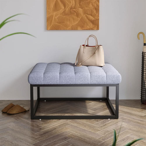 84cm W Square Linen Footstool with Metal Frame — view 2