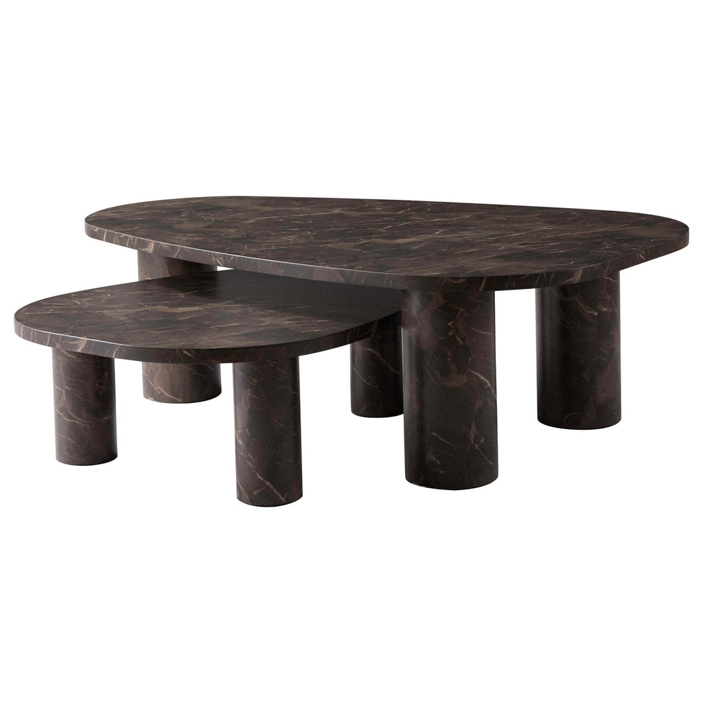 Azra Nesting Coffee Tables - Brown Marble Effect — view 9