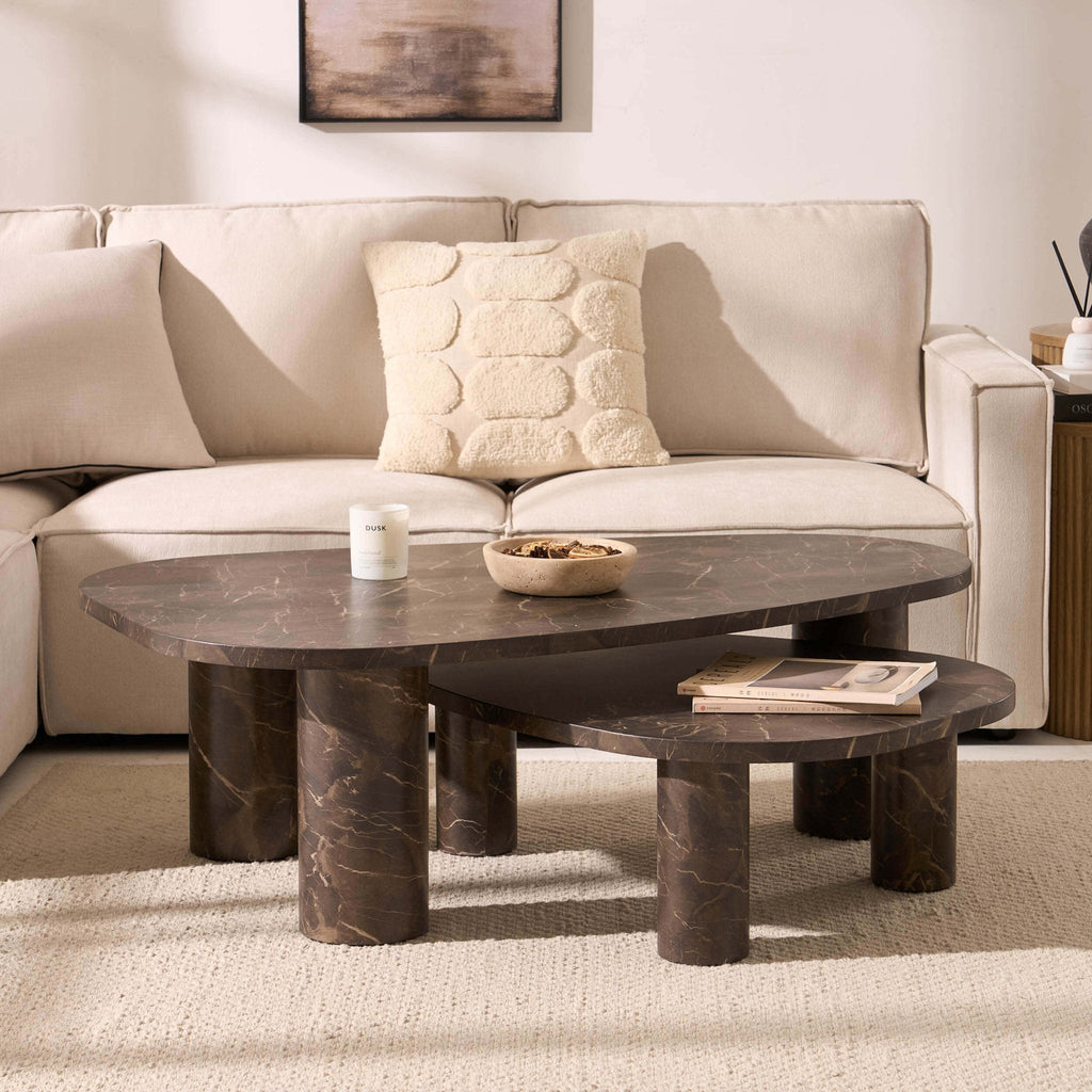 Azra Nesting Coffee Tables - Brown Marble Effect — coffee table from 2nd Time Around