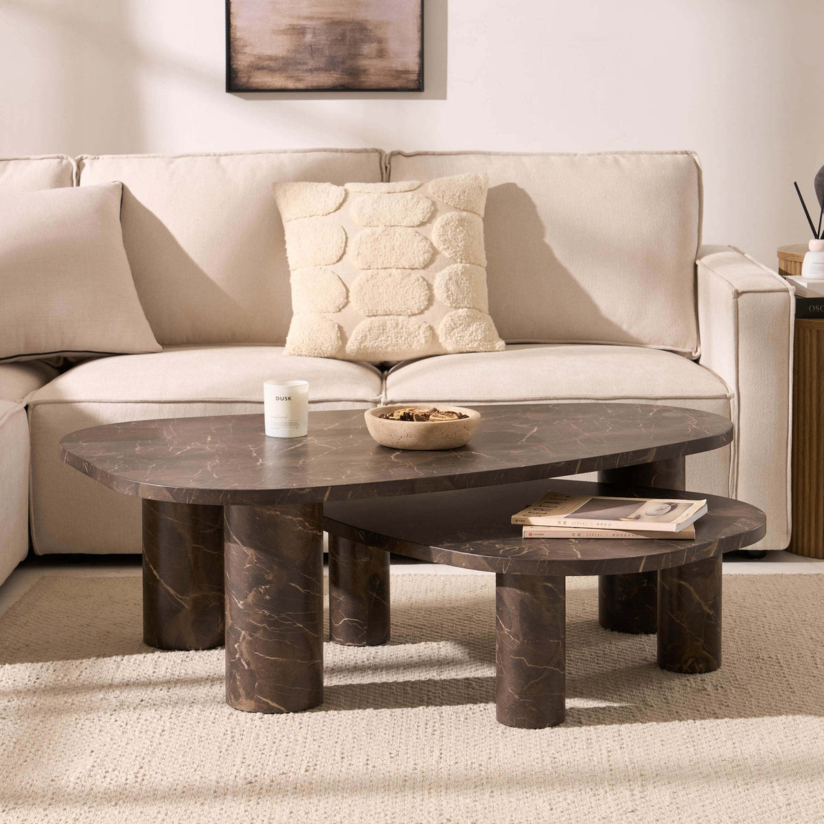 Azra Nesting Coffee Tables - Brown Marble Effect — coffee table from 2nd Time Around