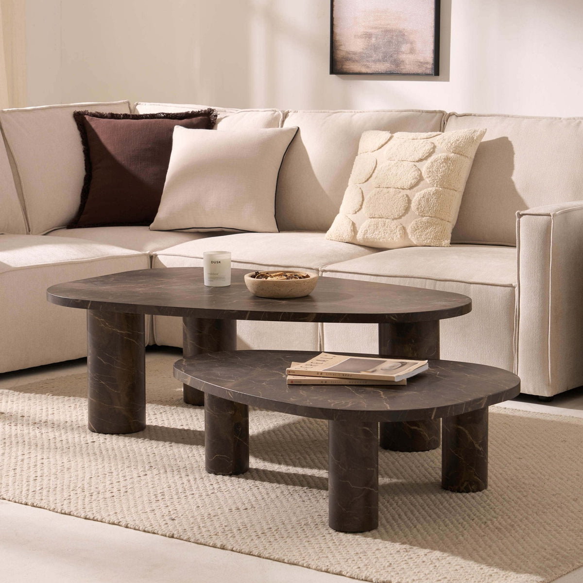 Azra Nesting Coffee Tables - Brown Marble Effect — view 4