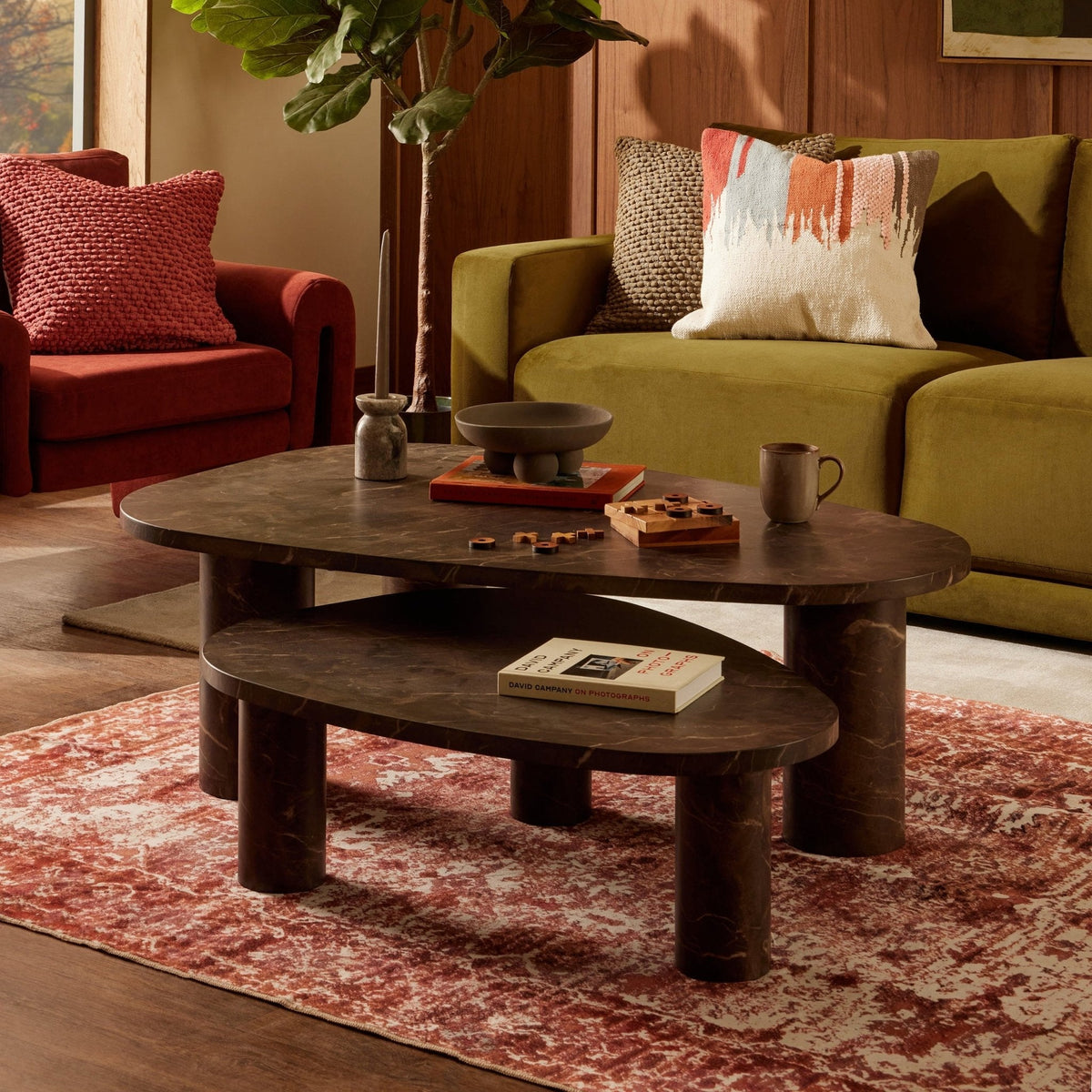 Azra Nesting Coffee Tables - Brown Marble Effect — view 5