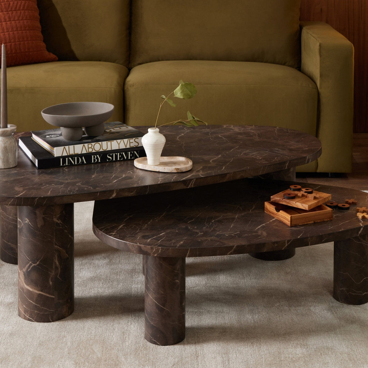 Azra Nesting Coffee Tables - Brown Marble Effect — view 3