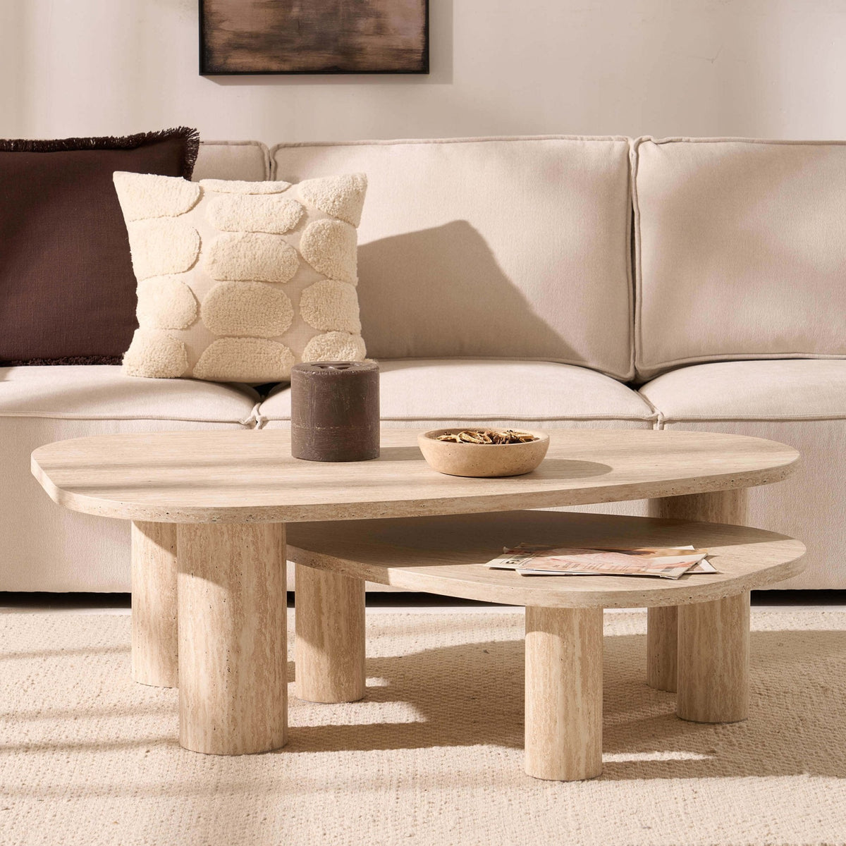 Azra Nesting Coffee Tables - Travertine Marble Effect — coffee table from 2nd Time Around