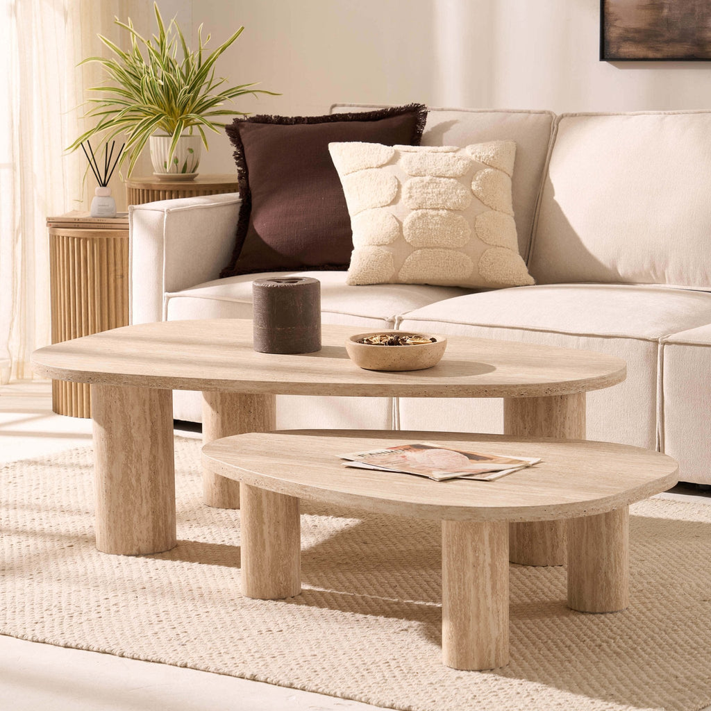 Azra Nesting Coffee Tables - Travertine Marble Effect — view 2