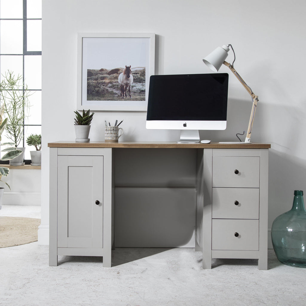 Bampton 3 Drawer Desk - Stone Grey — desk from 2nd Time Around