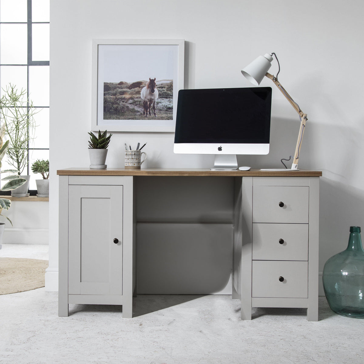 Bampton 3 Drawer Desk - Stone Grey — desk from 2nd Time Around