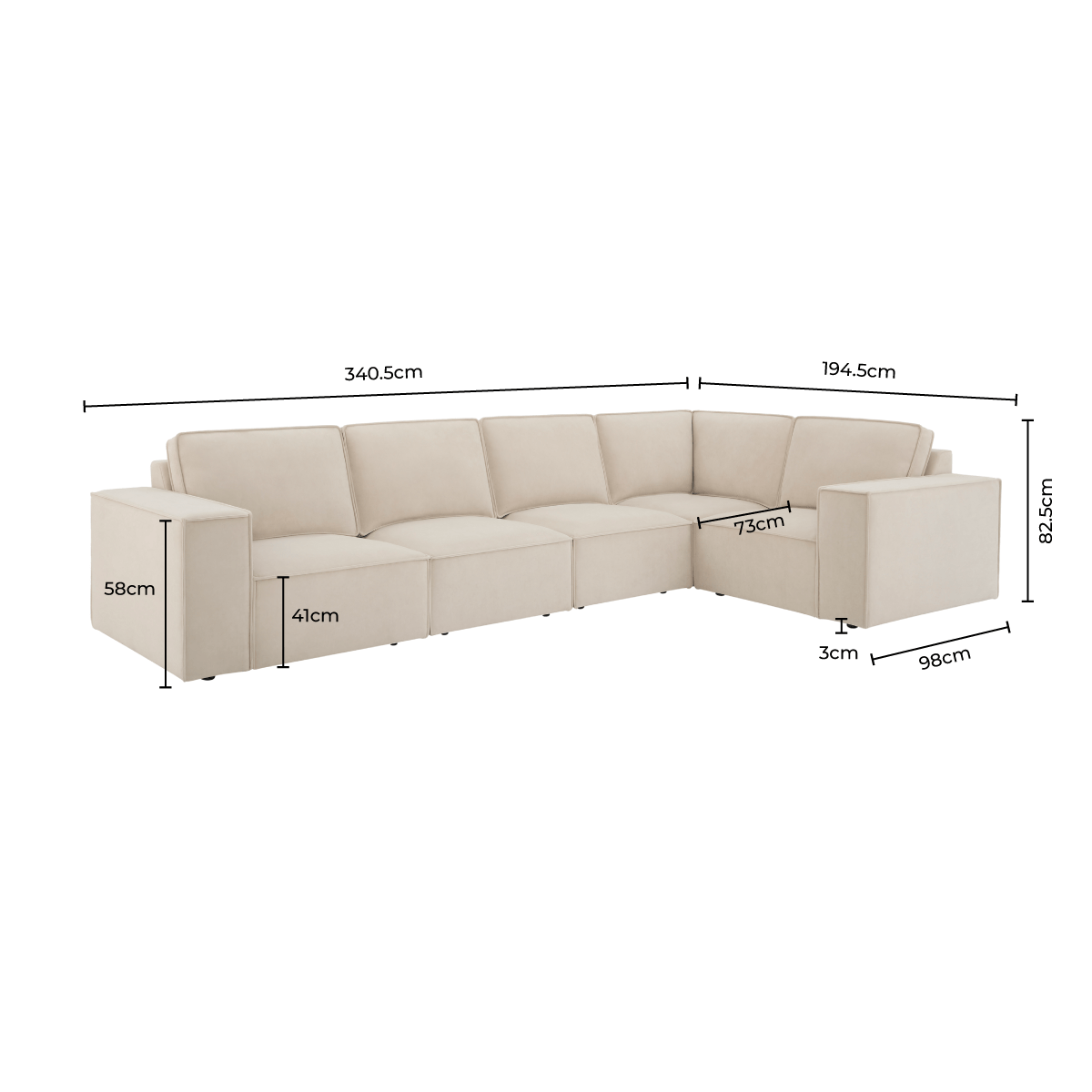 Brooklyn Large Right Hand L-Shape Sofa - Cappuccino — view 7