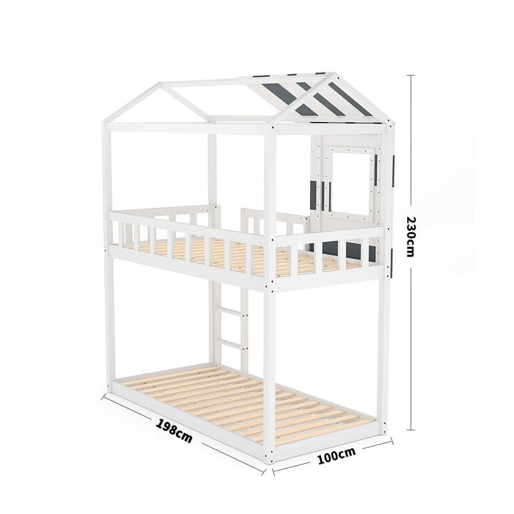 Modern Twin Bunk Bed Slatted Board House Shaped — bed frame from 2nd Time Around