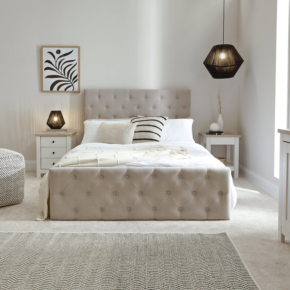 Cavill Fabric Double Bed - Soft Beige — view 2