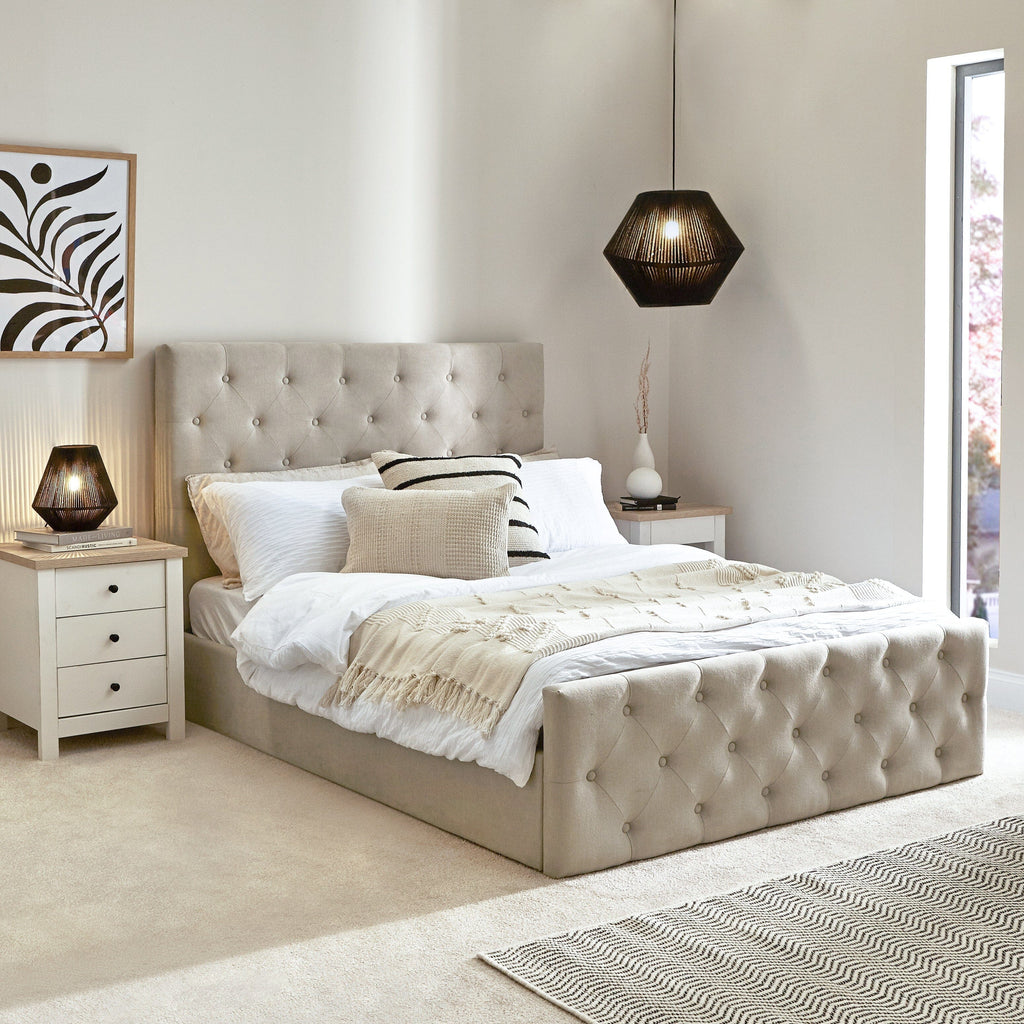 Cavill Fabric Double Bed - Soft Beige — bed frame from 2nd Time Around