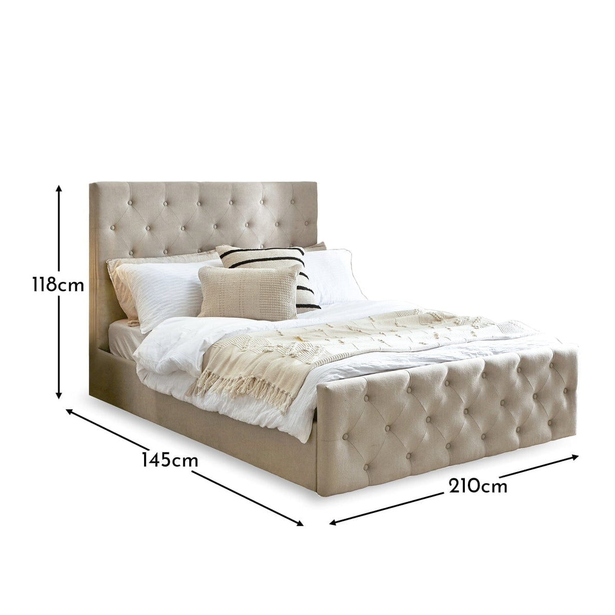 Cavill Fabric Double Bed - Soft Beige — view 9