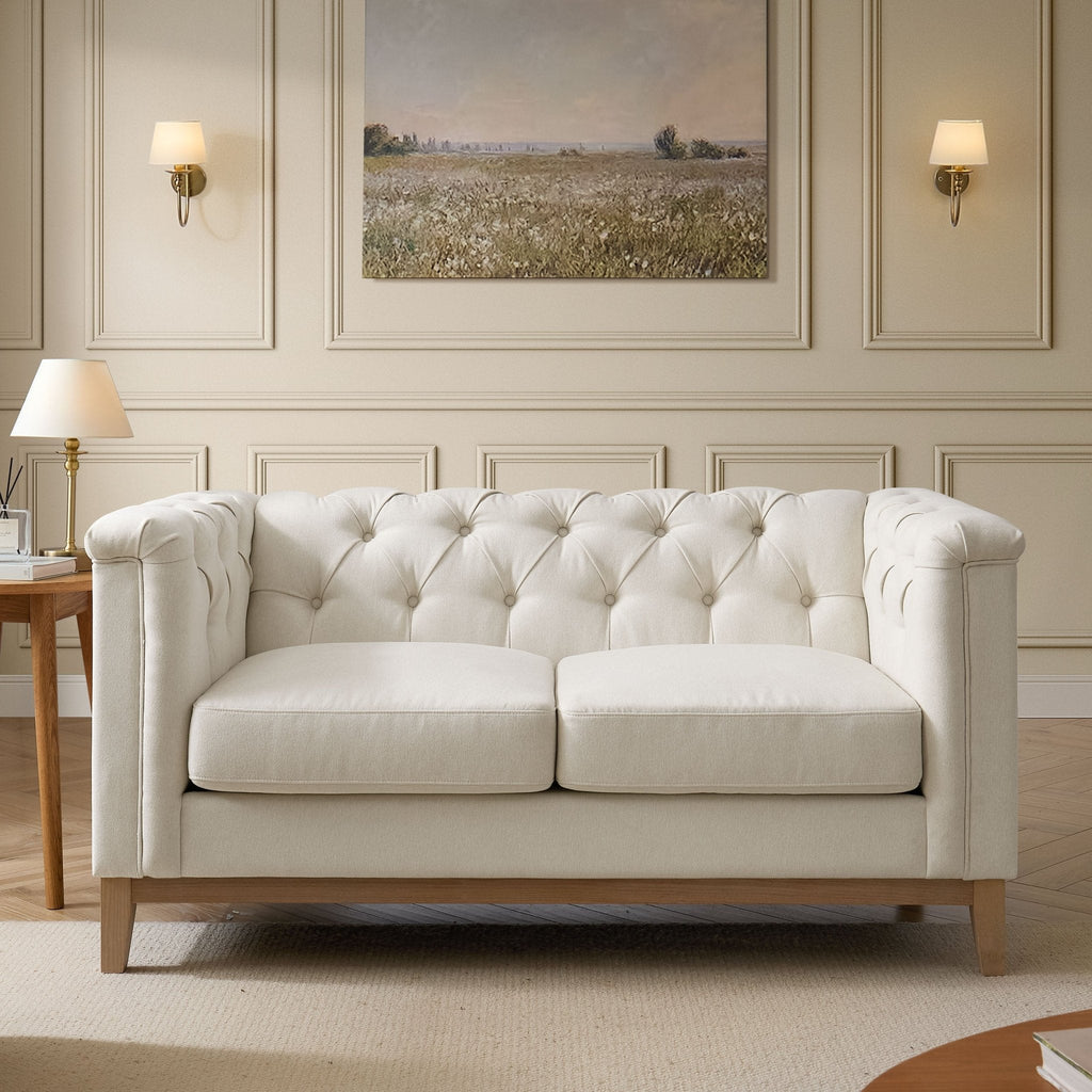 Chesterfield 2 Seater Sofa - Cream Linen — view 2