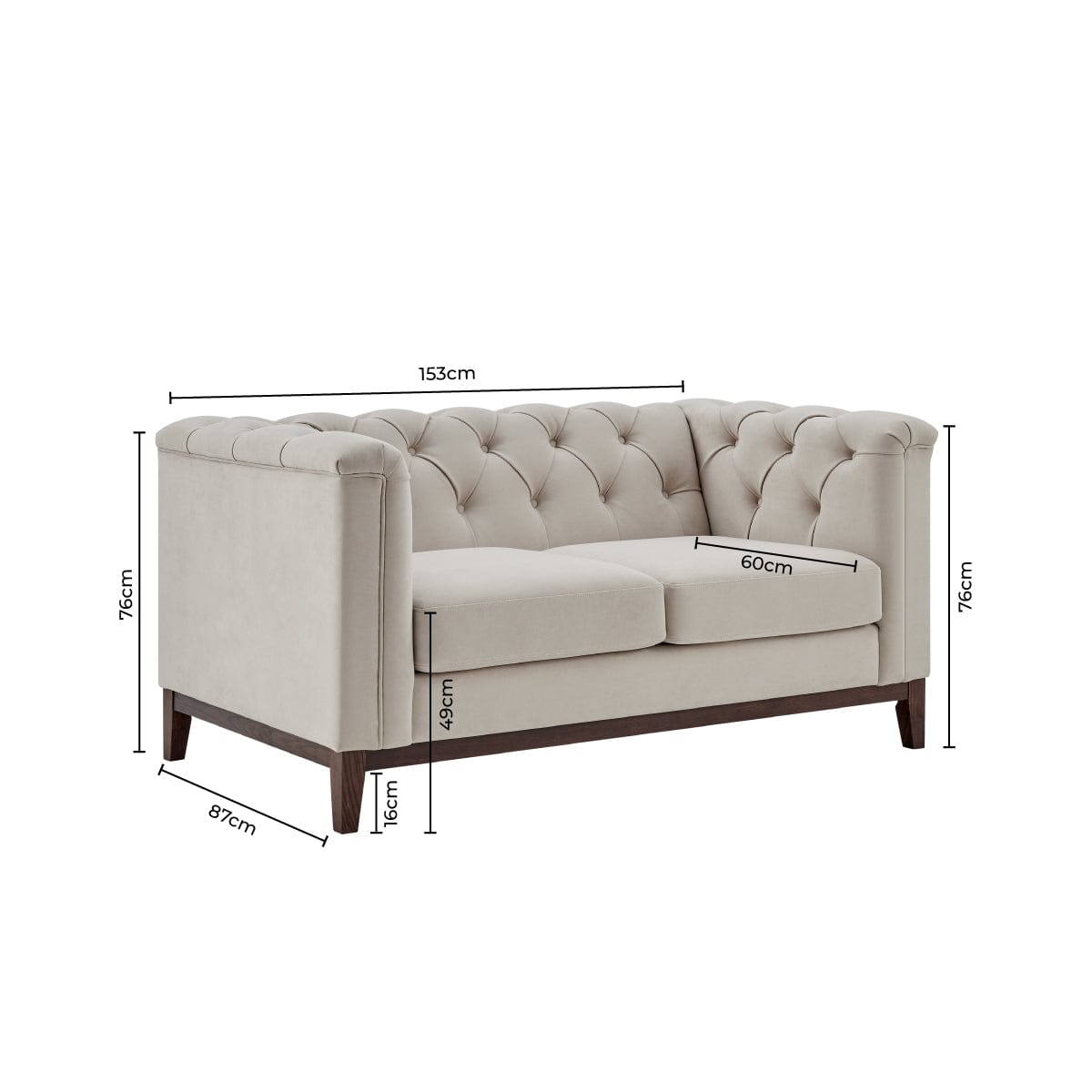 Chesterfield 2 Seater Sofa - Cream Linen — view 7