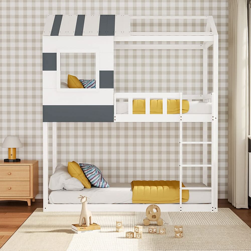 Modern Twin Bunk Bed Slatted Board House Shaped — view 6