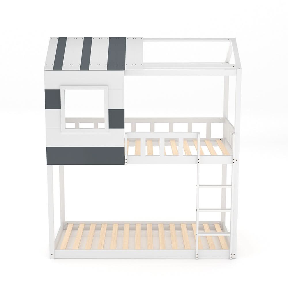 Modern Twin Bunk Bed Slatted Board House Shaped — view 2