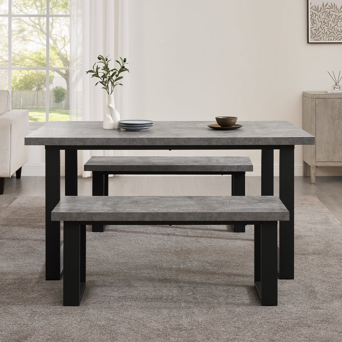 Harper 4-6 Seater Dining Table - Stone/Black — view 2