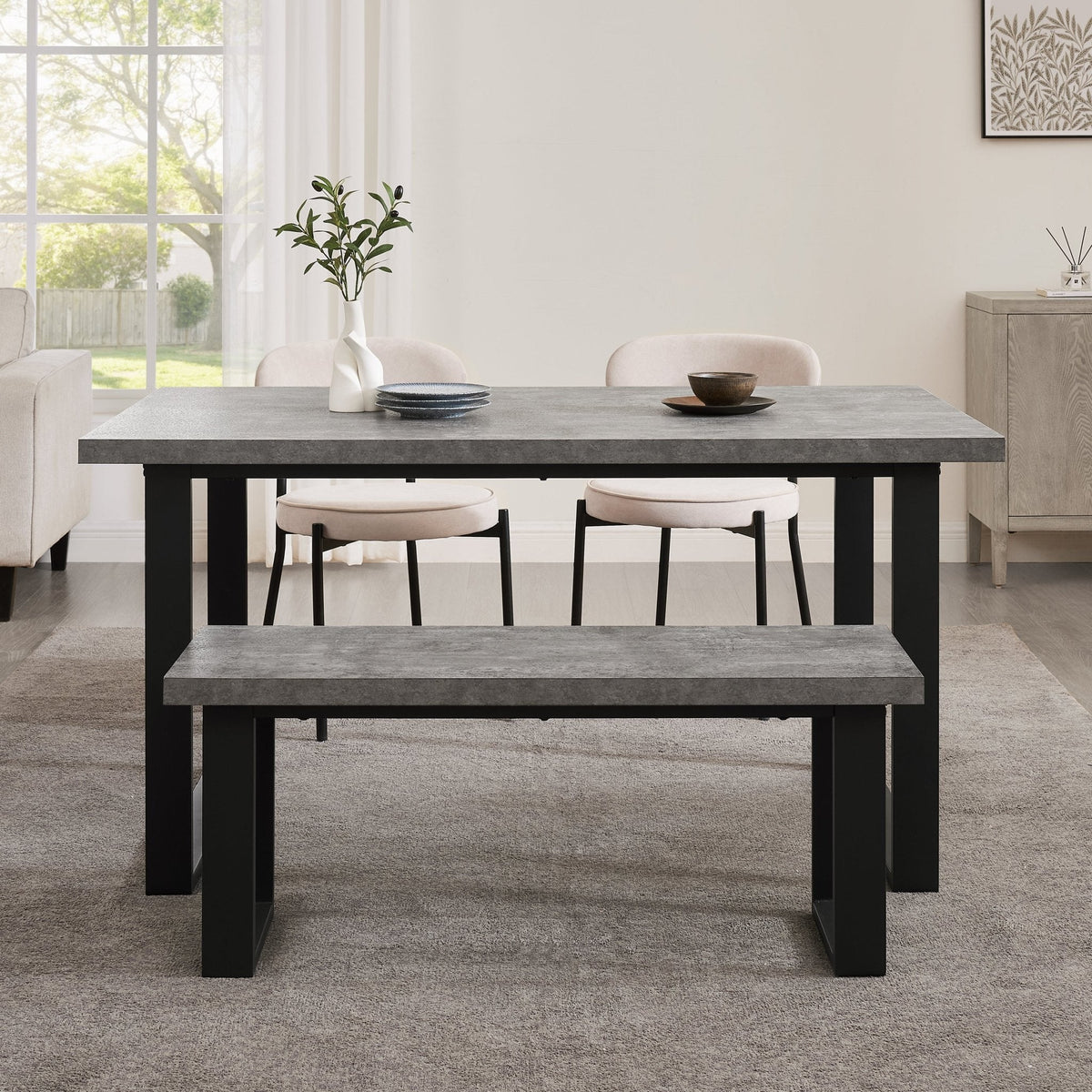Harper 4-6 Seater Dining Table - Stone/Black — view 4