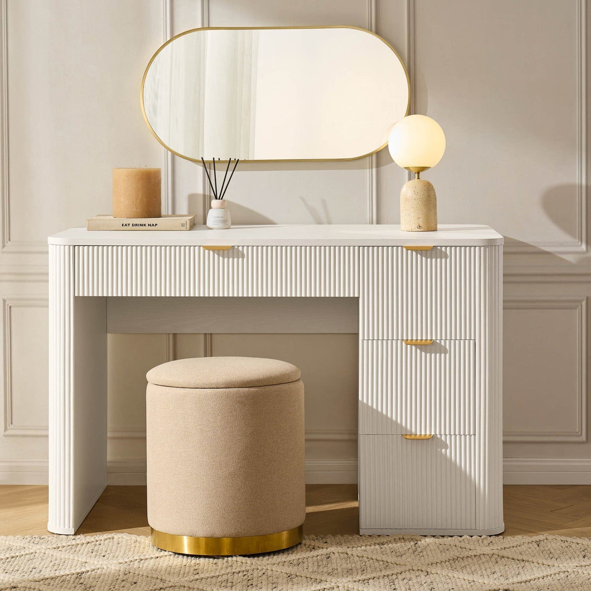 Hattie Large Dressing Table with Drawers - Warm White — dressing table from 2nd Time Around