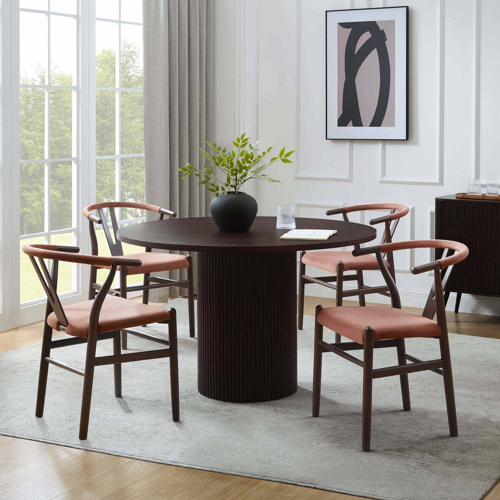Hattie Panel Round 4-6 Seater Pedestal Dining Table - Walnut — sofa from 2nd Time Around
