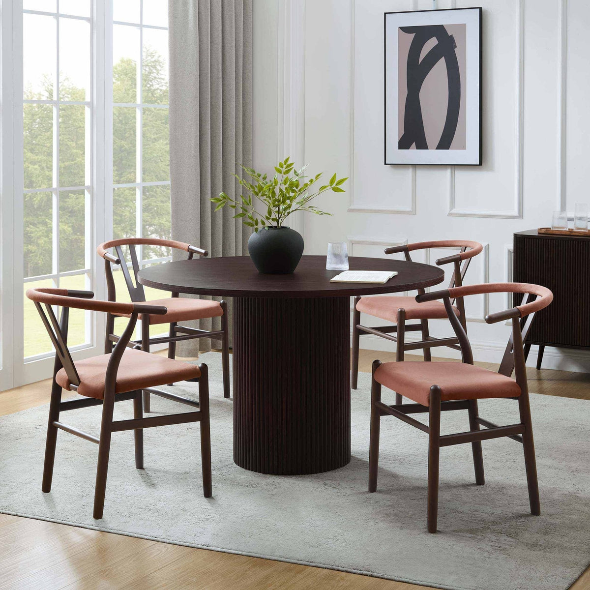 Hattie Panel Round 4-6 Seater Pedestal Dining Table - Walnut — sofa from 2nd Time Around