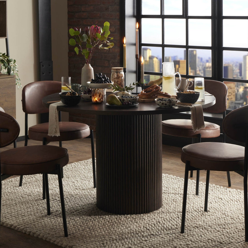 Hattie Panel Round 4-6 Seater Pedestal Dining Table - Walnut — view 2