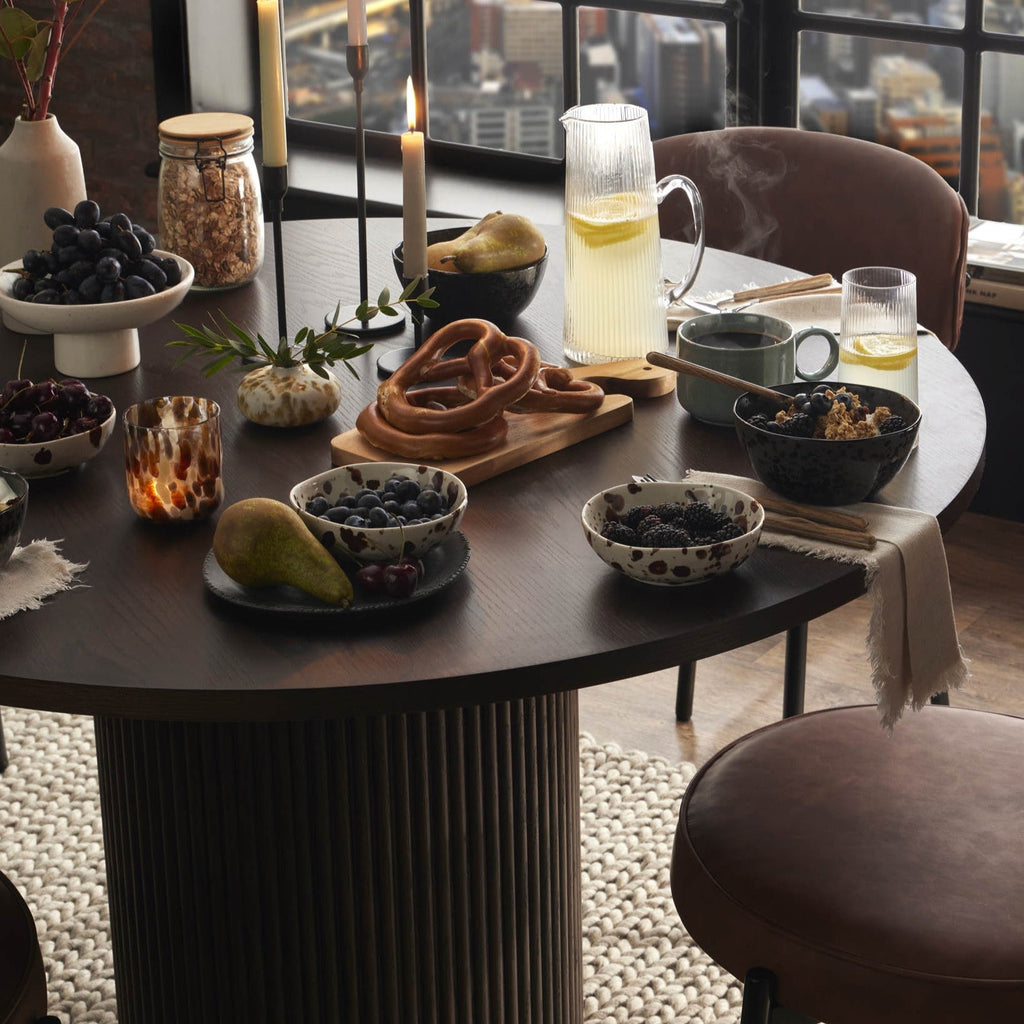 Hattie Panel Round 4-6 Seater Pedestal Dining Table - Walnut — view 3