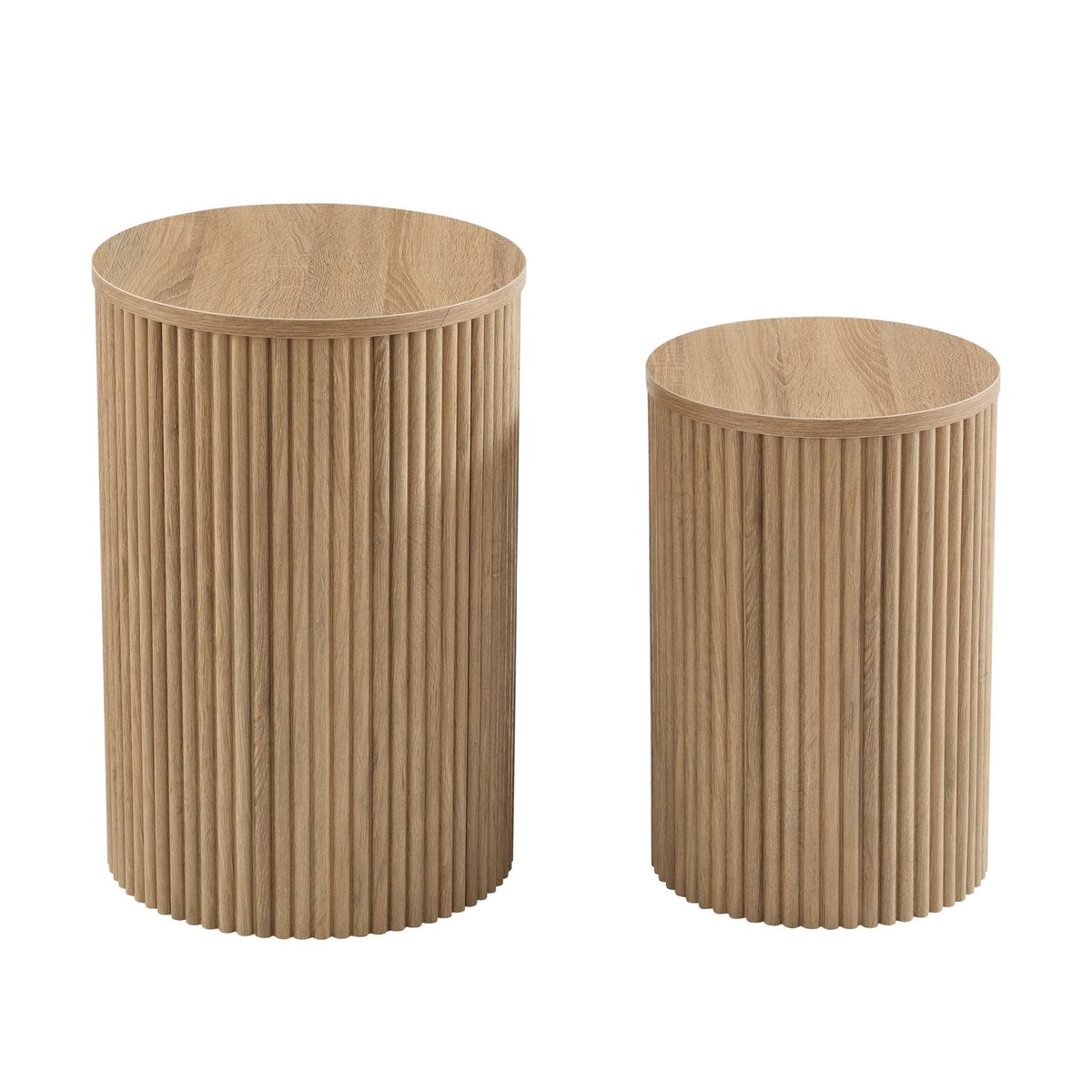 Hattie Round Pedestal Nesting Tables - Light Wood — view 4