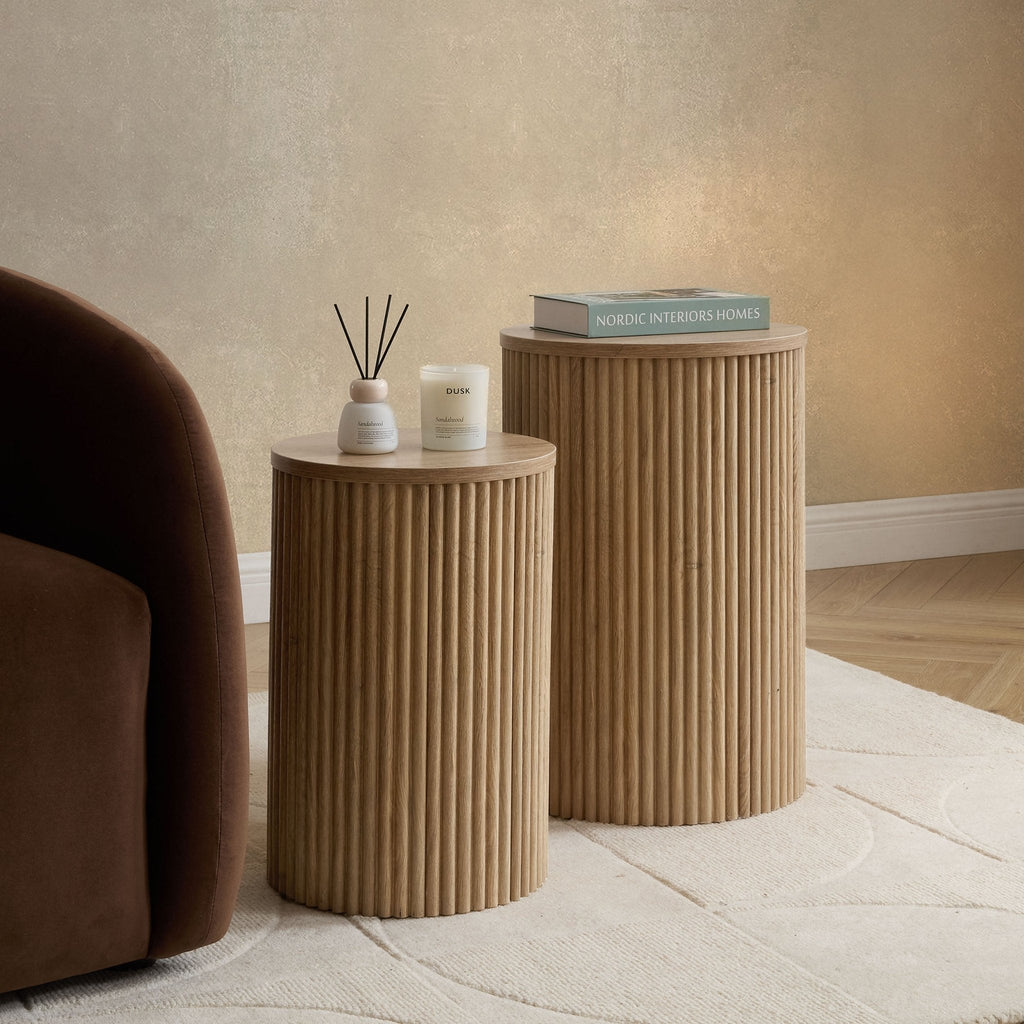 Hattie Round Pedestal Nesting Tables - Light Wood — coffee table from 2nd Time Around