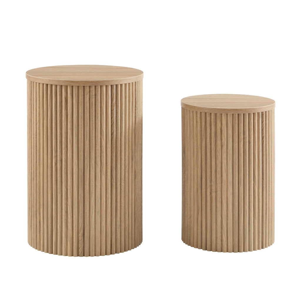 Hattie Round Pedestal Nesting Tables - Light Wood — view 3